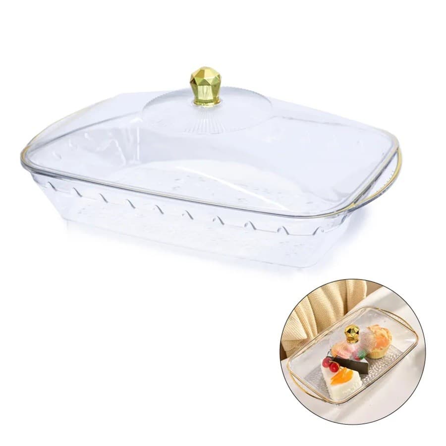 Travessa Multiuso Tampa Luxo 40x25cm Plástico Pet Sobremesa