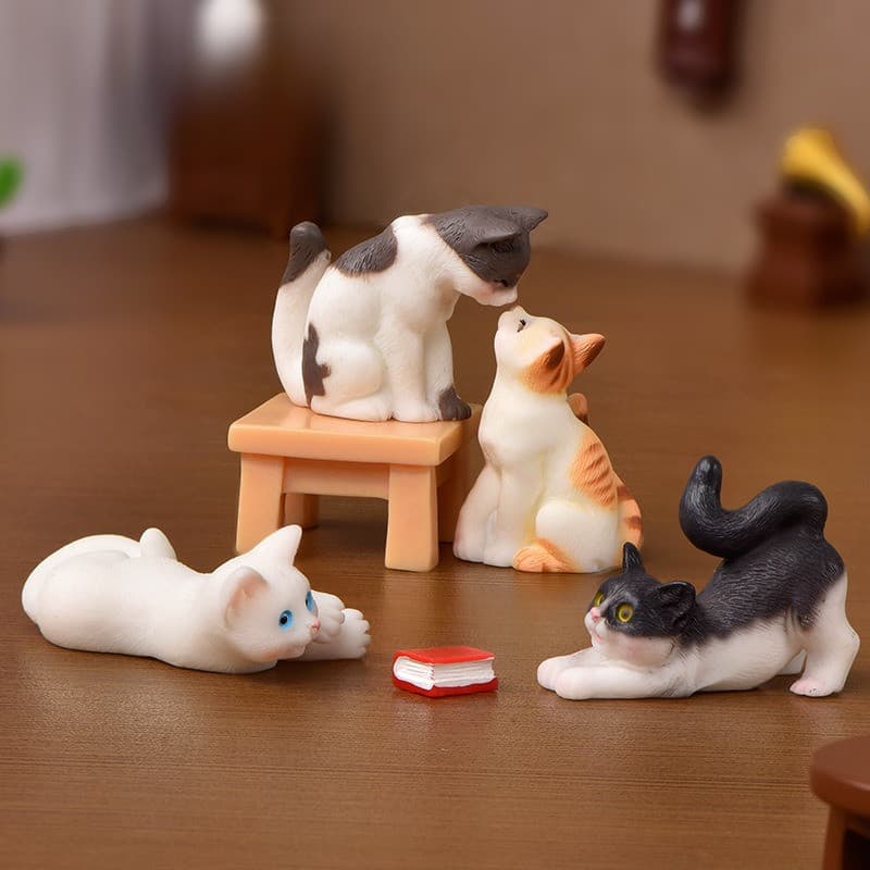 Kawaii Mini Gato Ornamento Gatinho Família Estatuetas Decorativas Jardim Estátua Presente Bonito Crianças Miniaturas