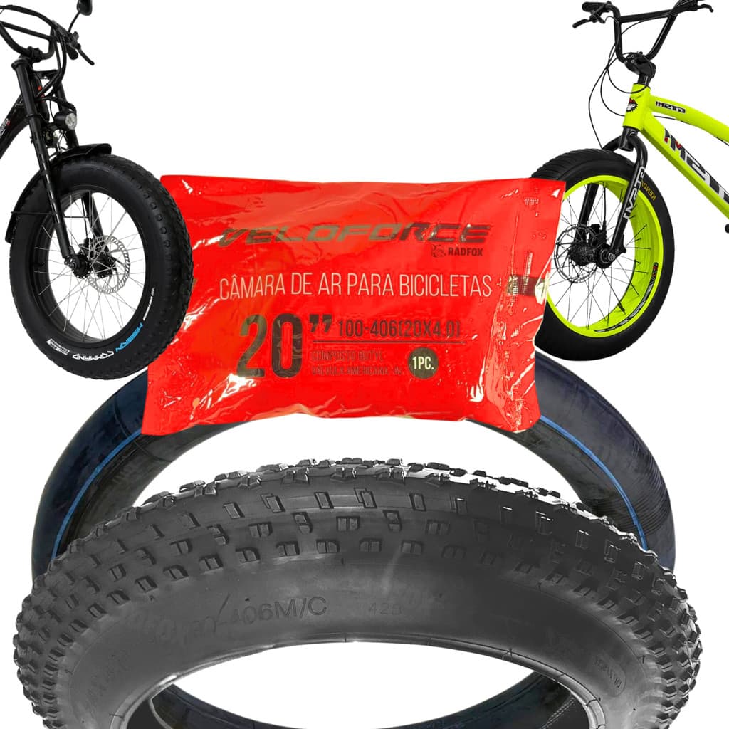 Kit Pneu 20x4.0 + Câmara Ar Fat Bike Aro 20 Caloi Big Fatty Scooter Elétrica Pneu Grosso