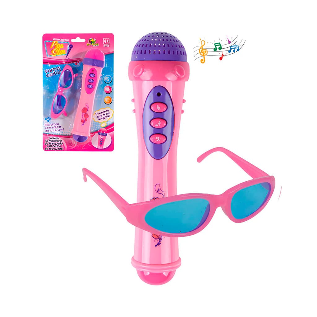 Microfone Infantil Óculos Luz Som Menina Brinquedo Presente