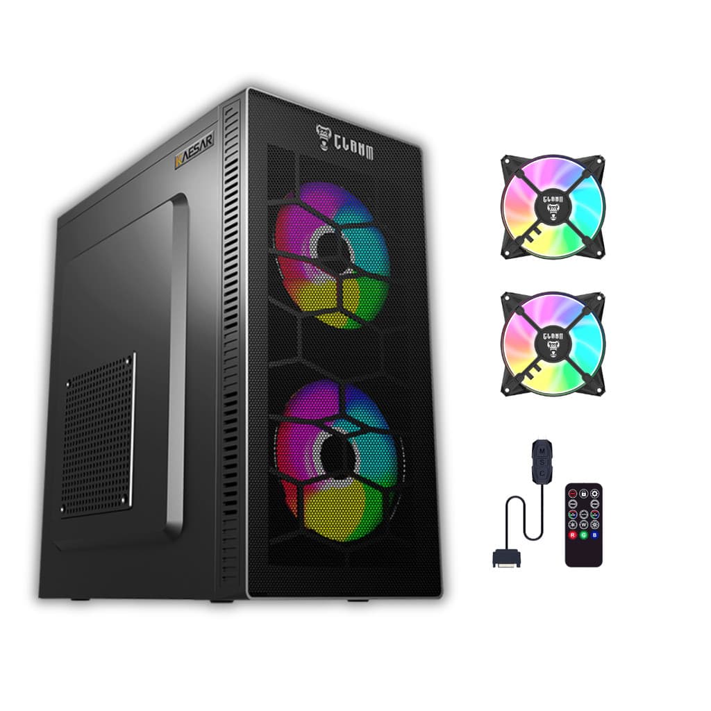 Gabinete Gamer Kaesar Mesh Tela Frontal Mid Tower Clanm Com 2 Fans ARGB + Controladora