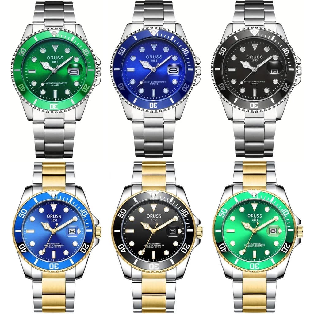 Relógio Masculino ORUSS Prateado Luxo Clássico com Calendário e Pulseira em Aço