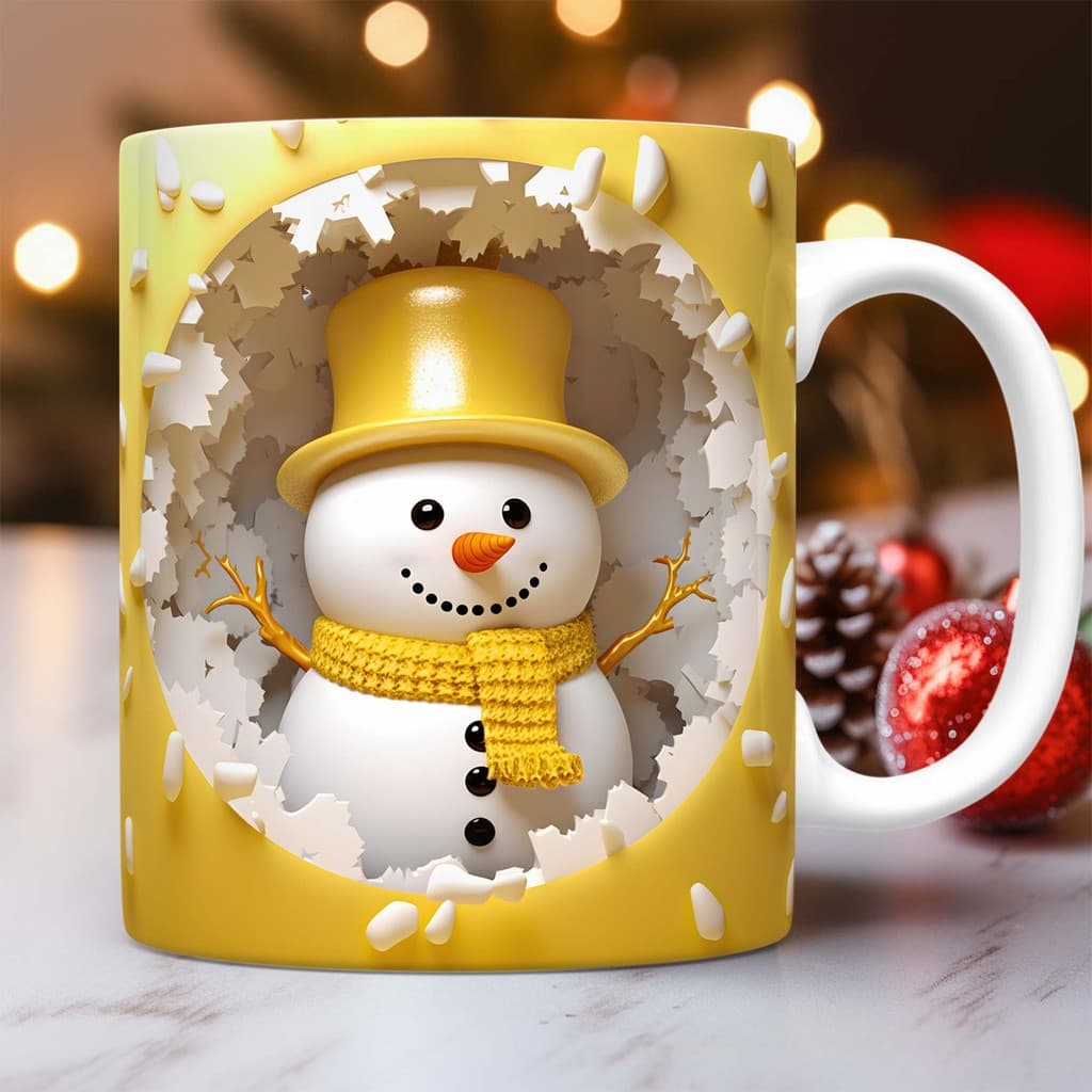 Caneca Personalizada Papai Natal Efeito 3D - Porcelana decoração natal boneco de neve