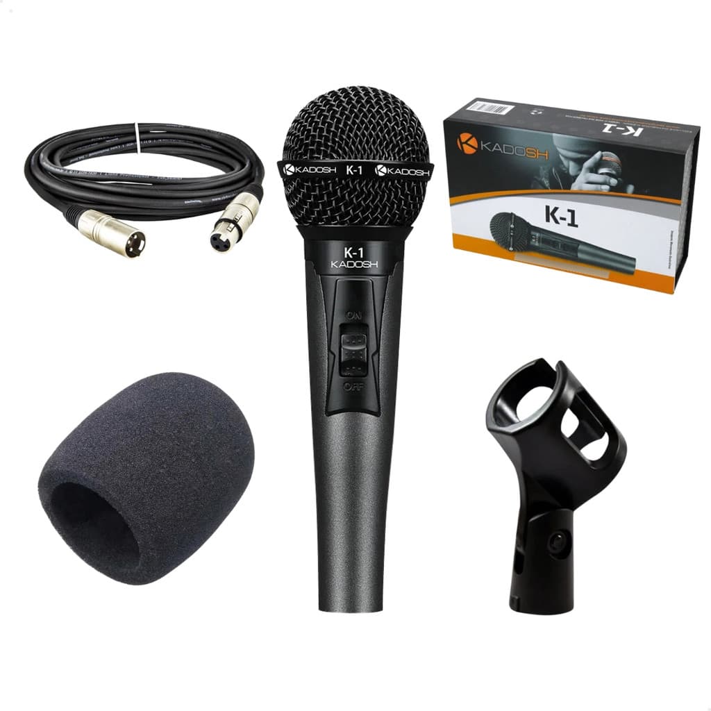 Microfone De Mão Profissional Com Fio Dinamico + Acessórios Cor Preto
