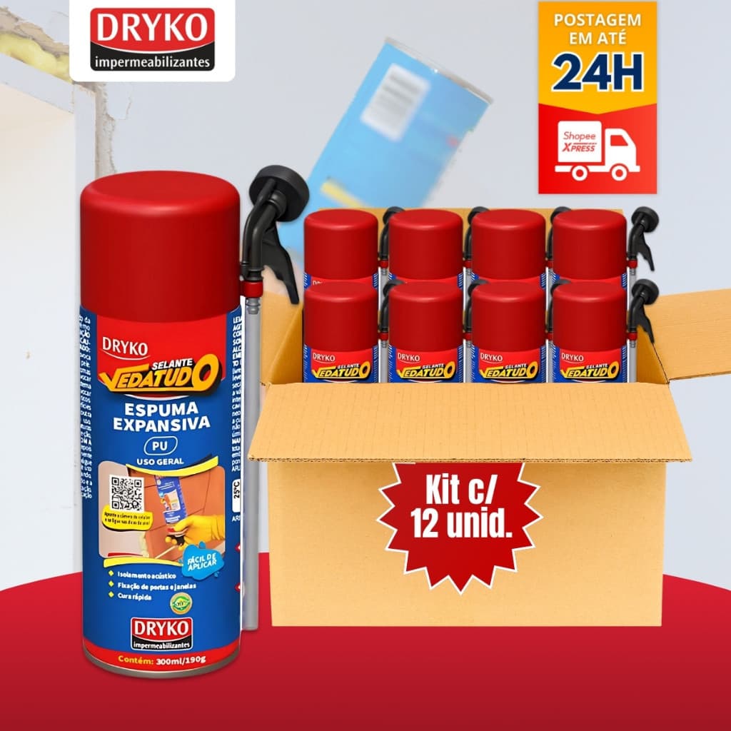 Kit 12 300ml Espumas Expansivas Selantes Vedatudo - Dryko