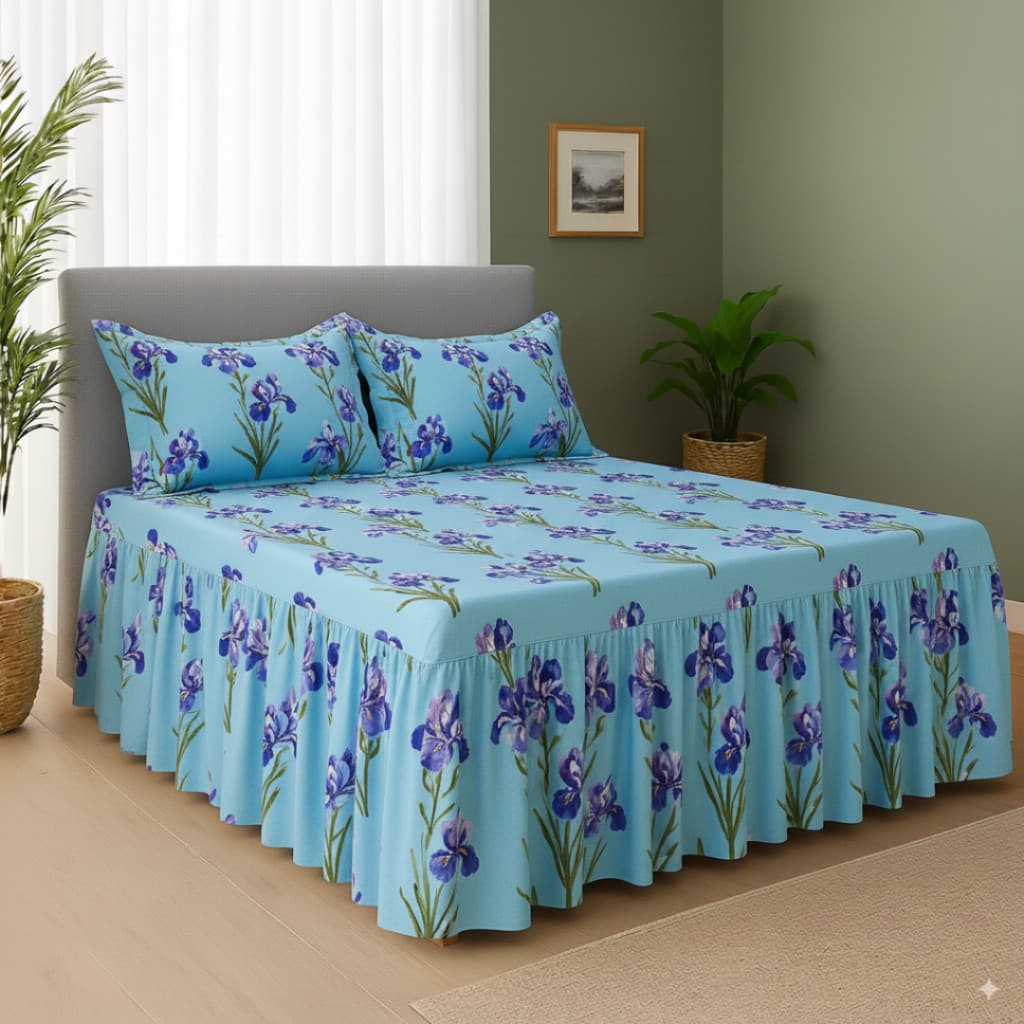 Kit Colcha Cobre Leito 3 Peças Com Babado Casal Padrão Floral Geometrica *Sortida
