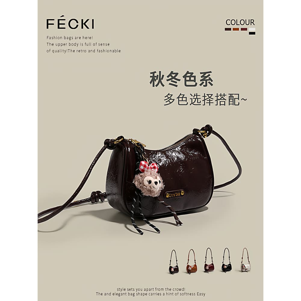 Fecki FECKI2025 novo estilo retro cera de óleo couro saco de boliche feminino outono inverno novo estilo retro multifunc