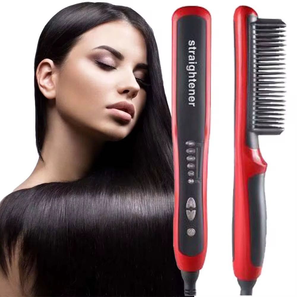 Escova Pente Alisador De Cabelo E Barba Profissional 130°C A 200°C Anti Frizz Aquecimento Rápido Bivolt