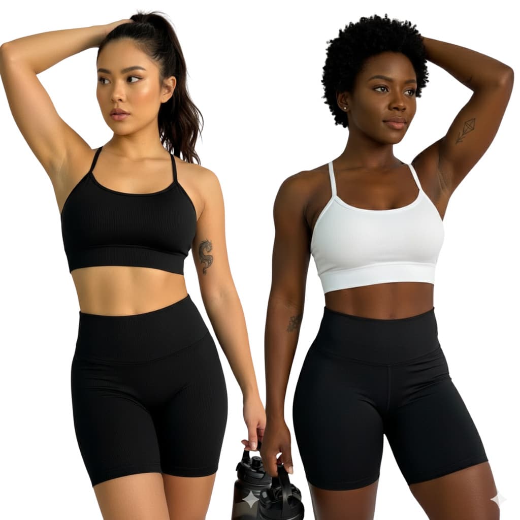 Kit Top Feminino Academia Fitness Tecido Sem Tranparencia Suplex