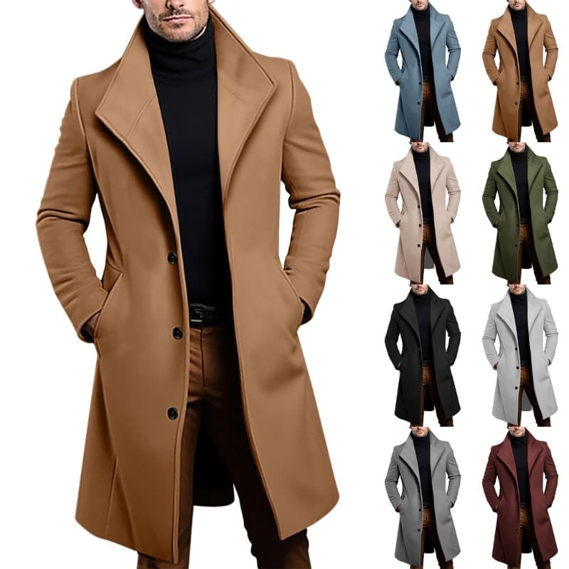lead Mens Trench Outerwear tched Long Fit Inverno Ervilha Único Breasted Business Sobretudo W