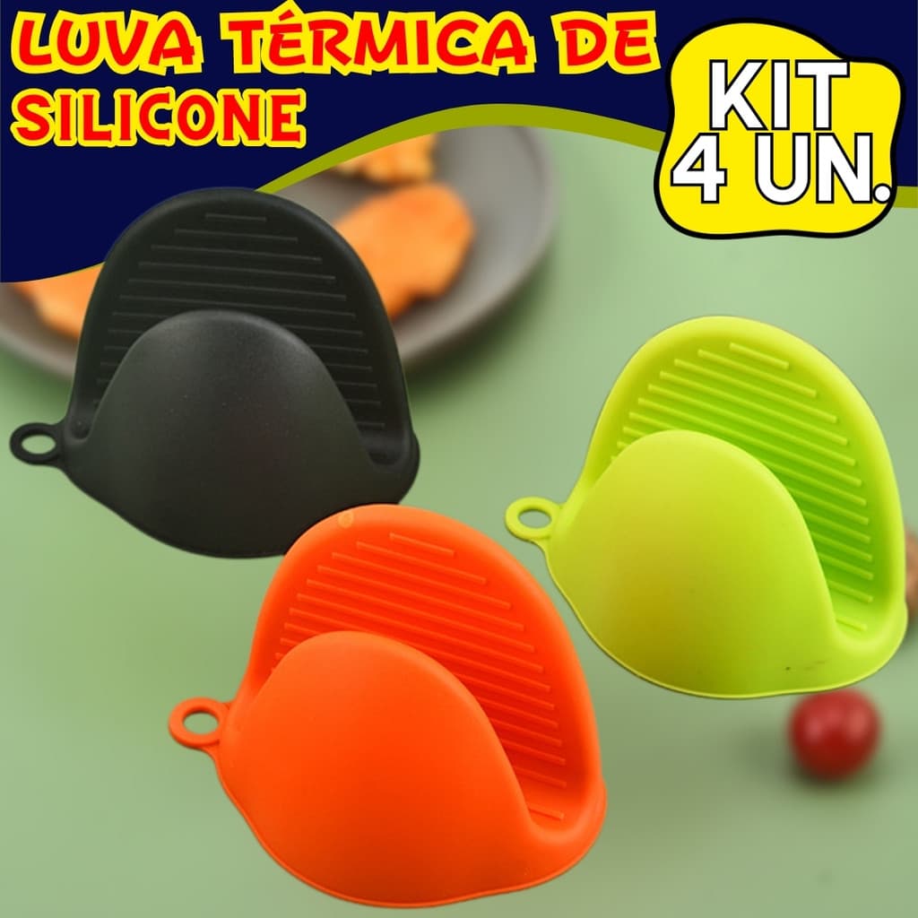 Kit 4 Luvas Térmicas de Silicone Para Cozinha Anti-Queimadura Para Forno e Fogão
