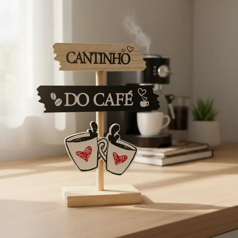 Placa Suporte Decorativa " Cantinho do Café " 20cm em MDF