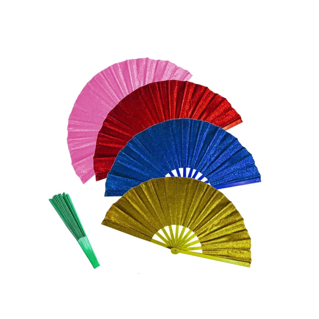 Leque Oriental Liso Grande e Pequeno com Brilho e Glitter para Festas Carnaval Dança Faz Barulho