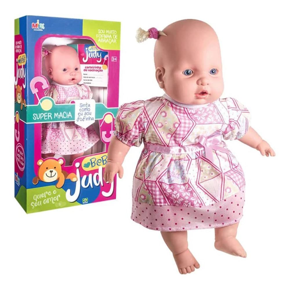 Boneca  Judy 43cm  Bebê  – Milk Brinquedos com Corpinho em Tecido