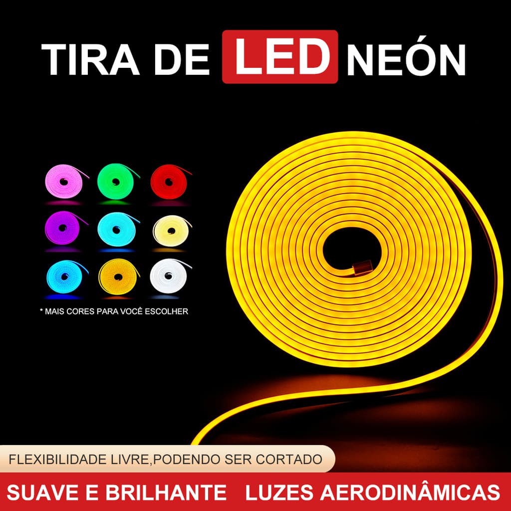 Fita de Led Mangueira Neon 5 Metros Alto Brilho Flexivel Siliconada IP65 Sem Fonte