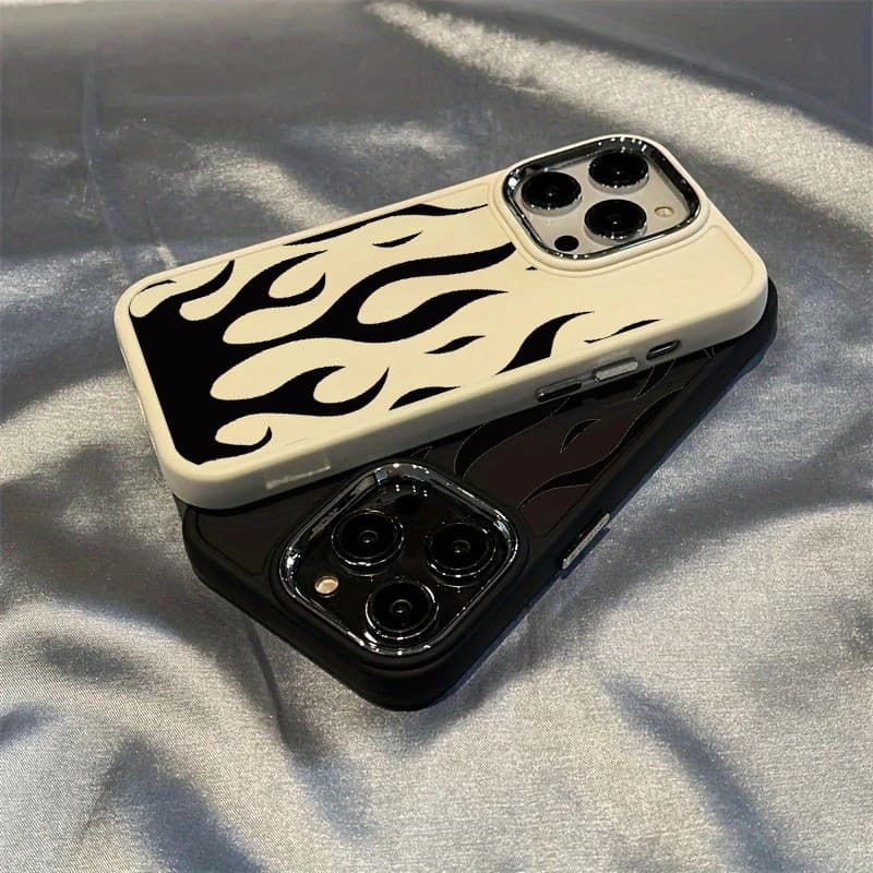 Capinha silicone Fosco Anti-impacto Chama preta IPhone 17 air 13 12 11 14 15 16 Pro MAX XR XS Caso