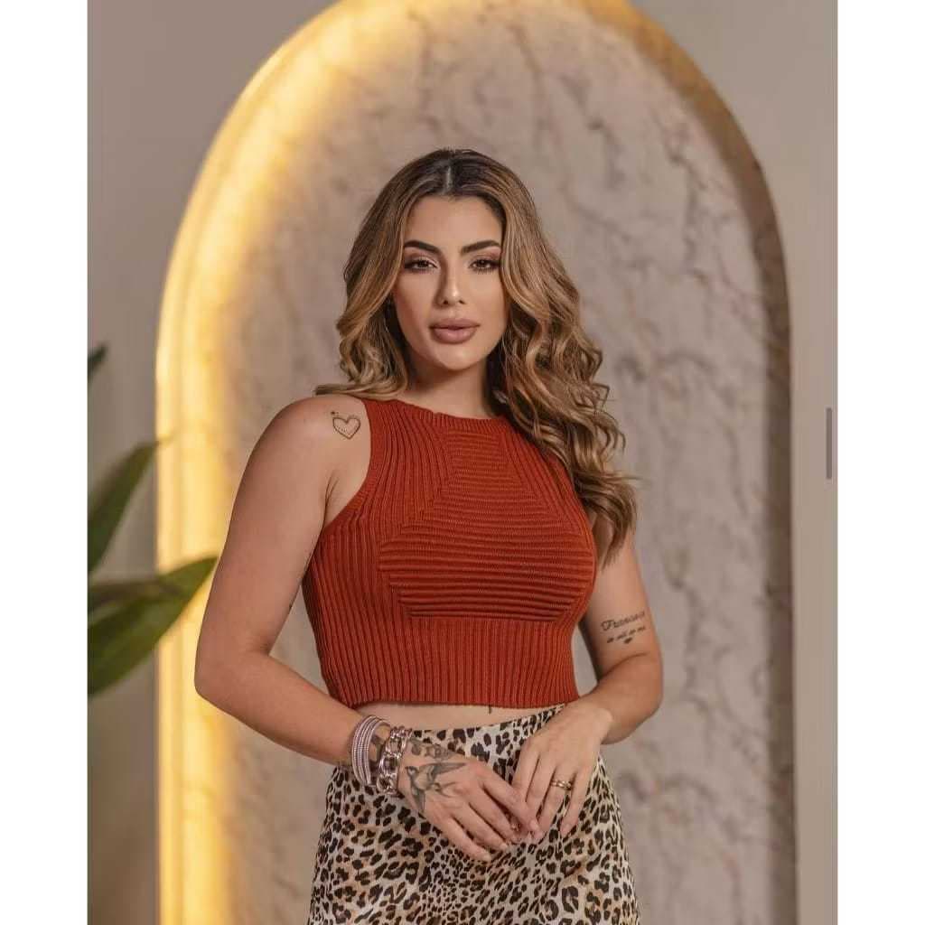 Blusa Básica Regata cropped/ colete Tricot  Nervura Modal para todas as estações