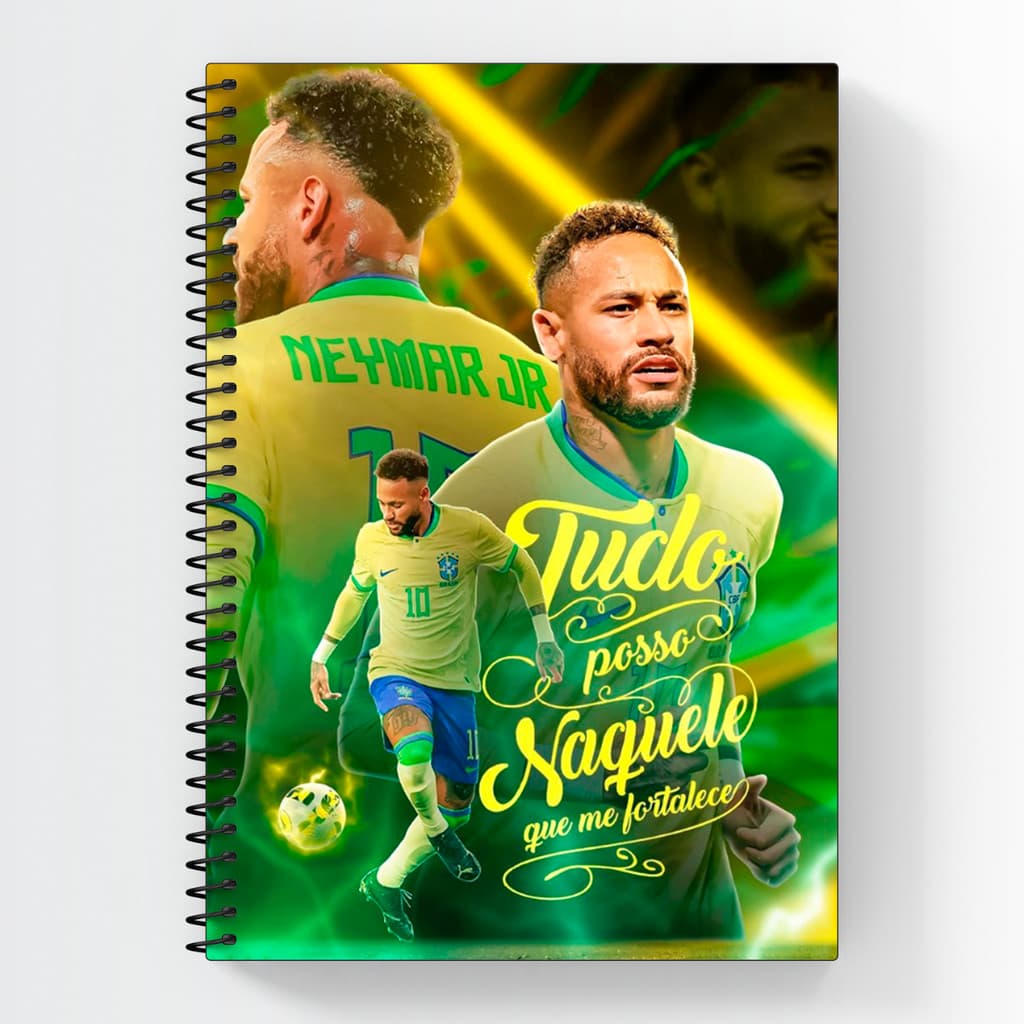 Caderno Neymar Capa Dura Futebol 1,10, 20 Matérias Personalizado