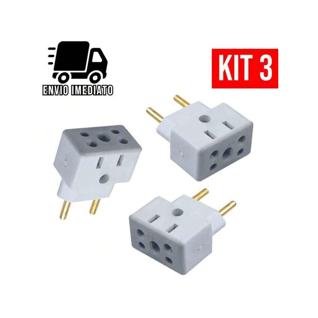 Kit 3 Adaptadores Tomada Universal 3 em1 Plug Eletrico10A 20A Conector Energia Viagem Casa Escritorio