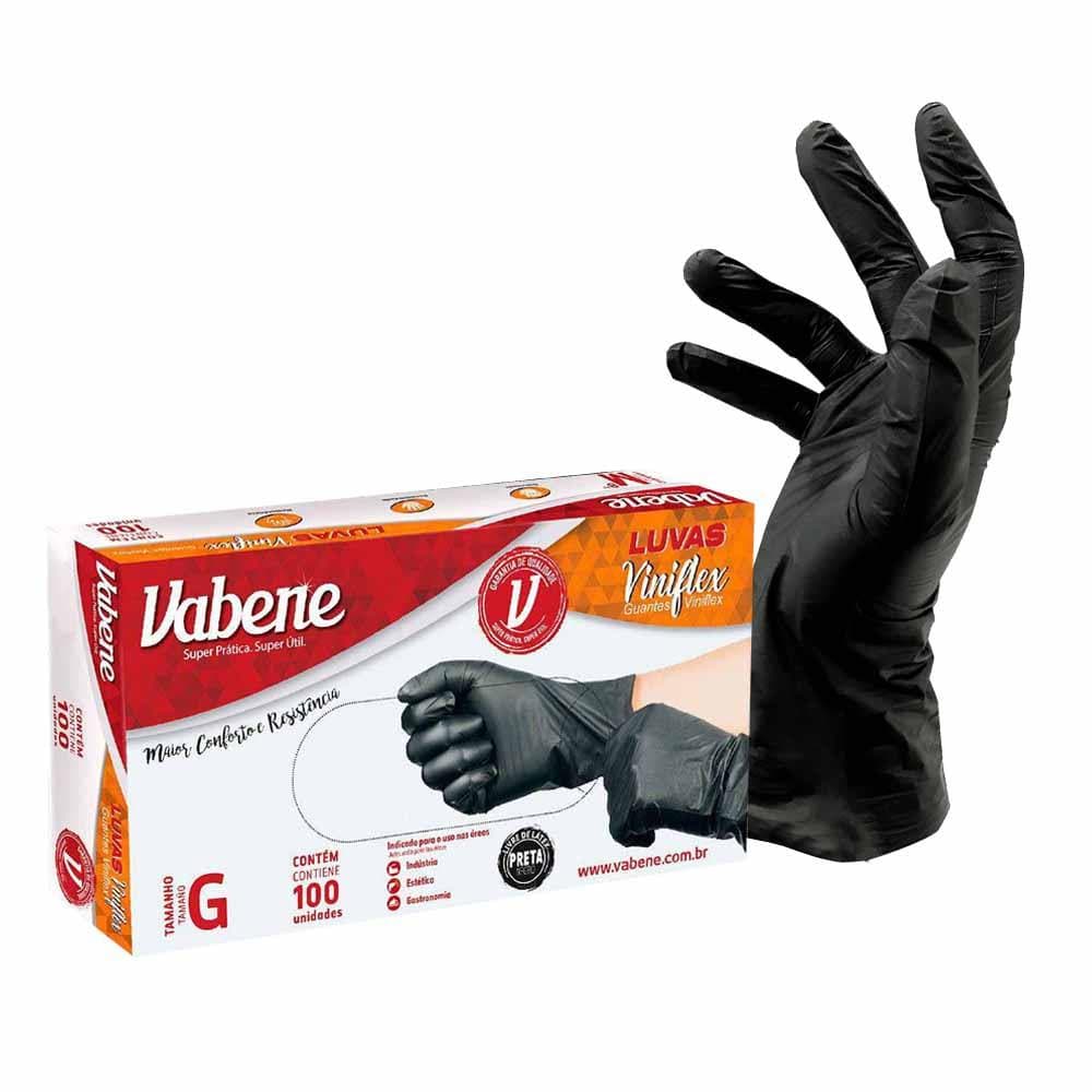 Luva Viniflex sem pó G Preta 1536 Vabene - 100UN