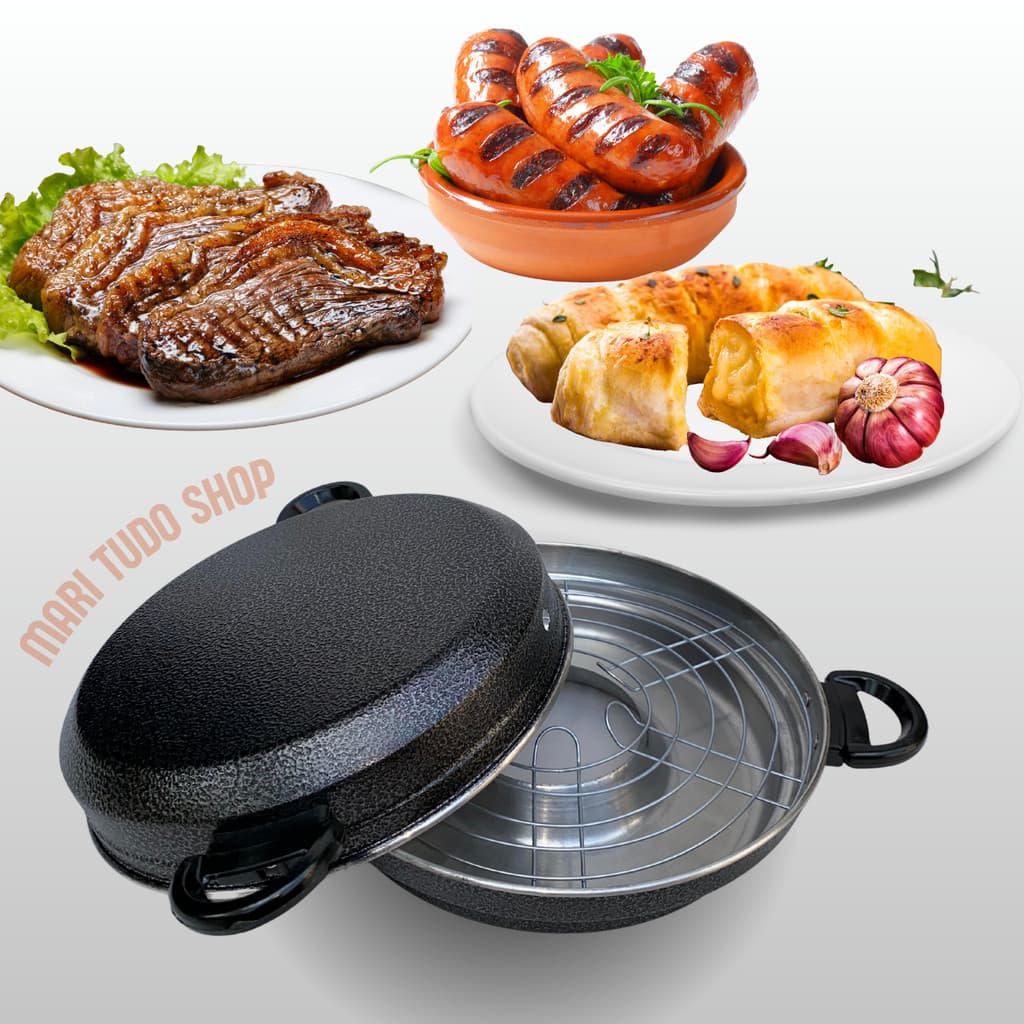 Churrasqueira Assadeira e Grill P/ Boca De Fogão Em Alumínio Preto P/ Grelhar Carnes Peixes Legumes