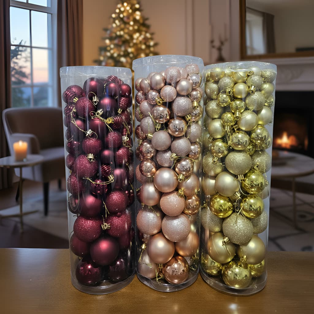 Kit 100 Bolas Arvore Natal Glitter Brilhante Fosca Cores variadas