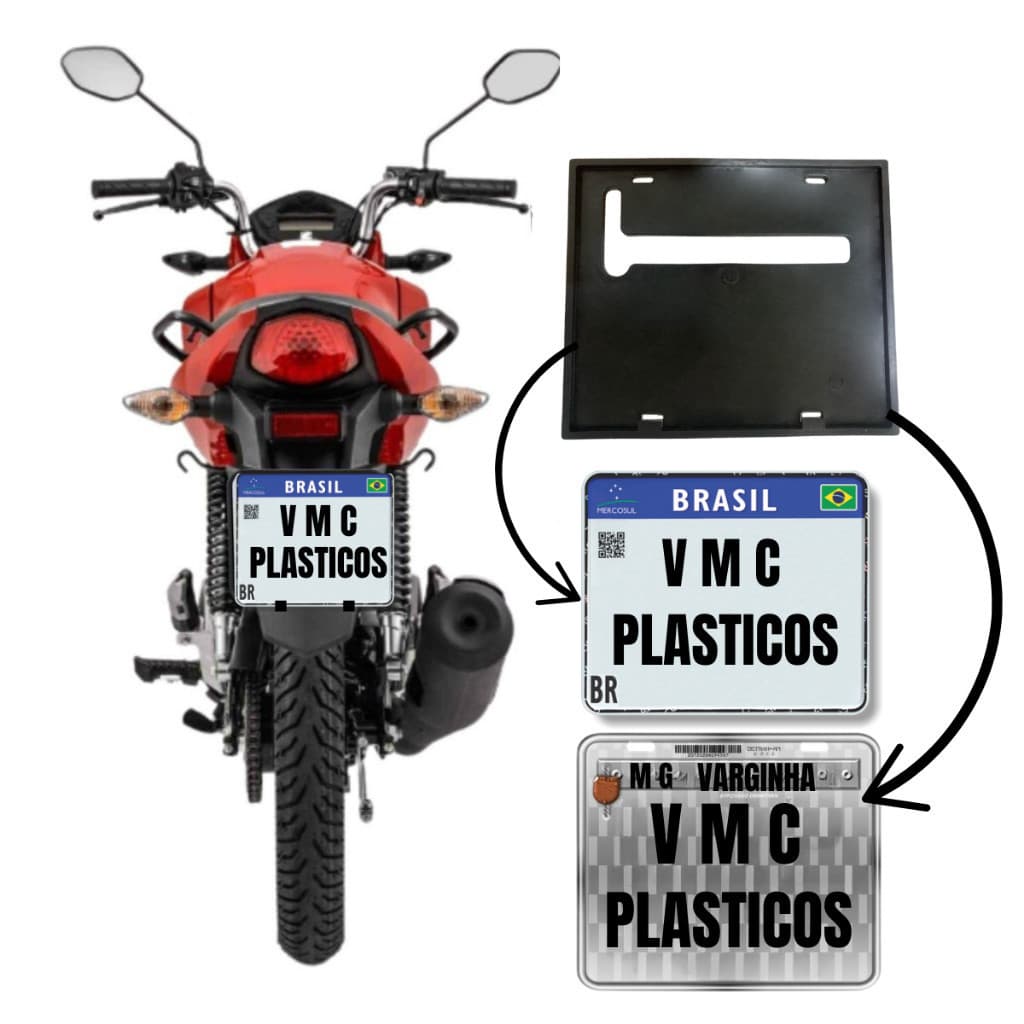 Suporte Moldura Placa Moto Padrão Mercosul Contran  Fan 125 150 160 Start Cg Titan  Fazer  Pcx Nmax Cb LanderXre Xj6