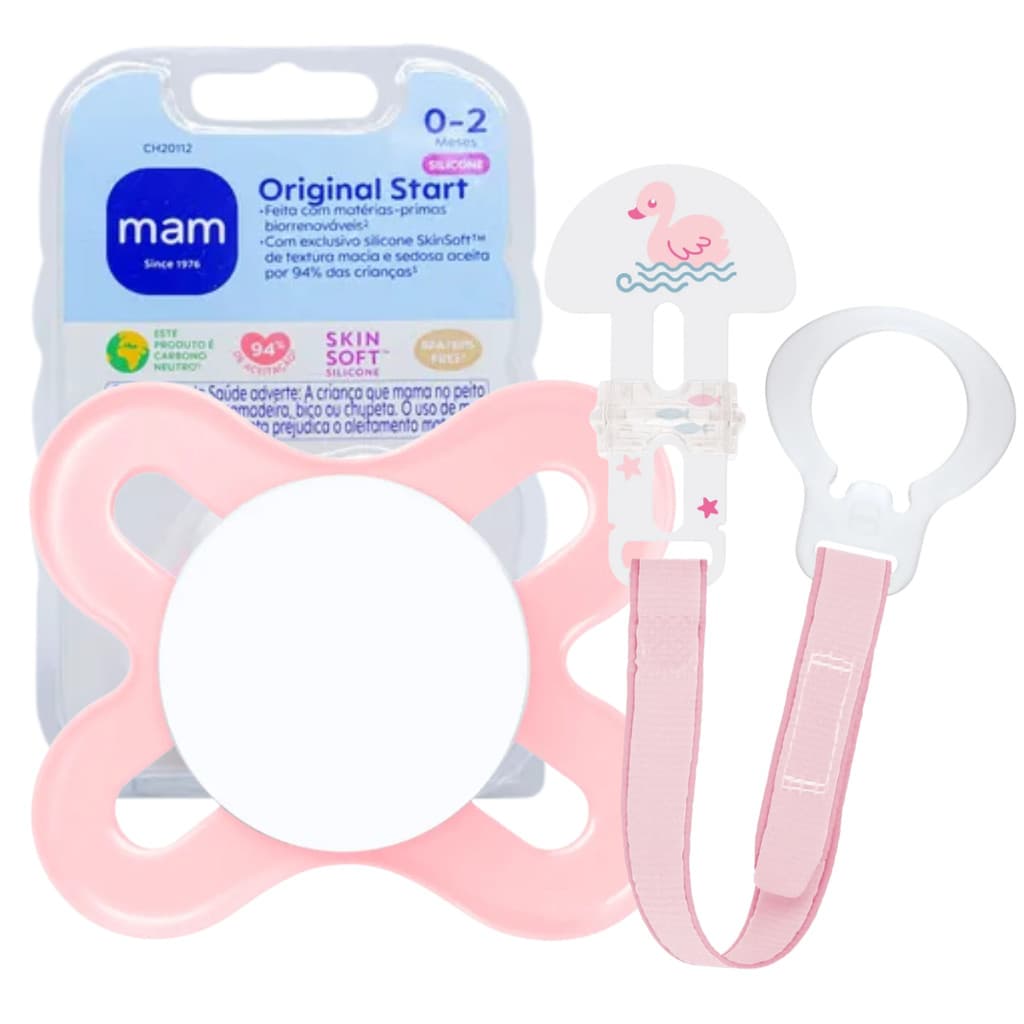 Kit Chupeta Mam 0-2m + Prendedor Chupeta Recem Nascido