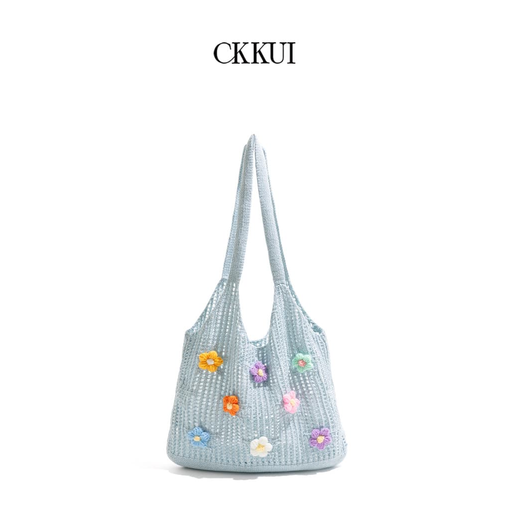 CKKUI Verão Seaside Dopamina Tecido Bolsa Grande Capacidade Bebê Azul Malha Bolsa Commuter Bolsa de Ombro Portátil