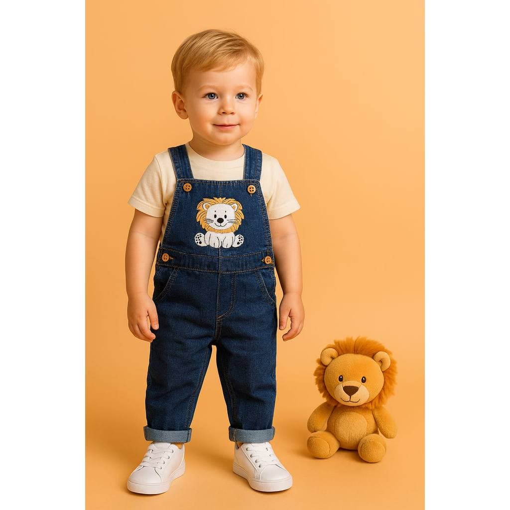 Macacão Jardineira Jeans Calça Infantil Menino Bordado 1 a 3 Anos - At