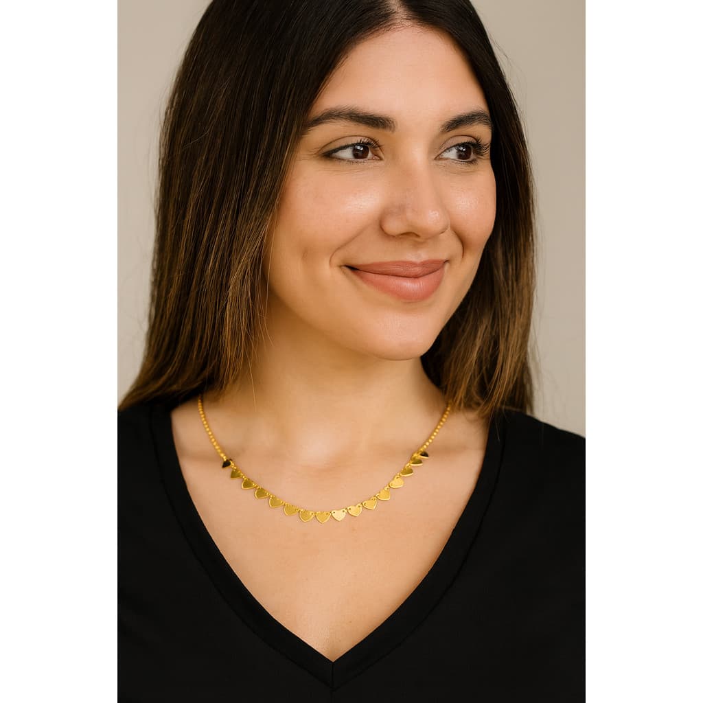 Colar Feminino de Corações 35cm com Extensor - Dourado ou Prateado