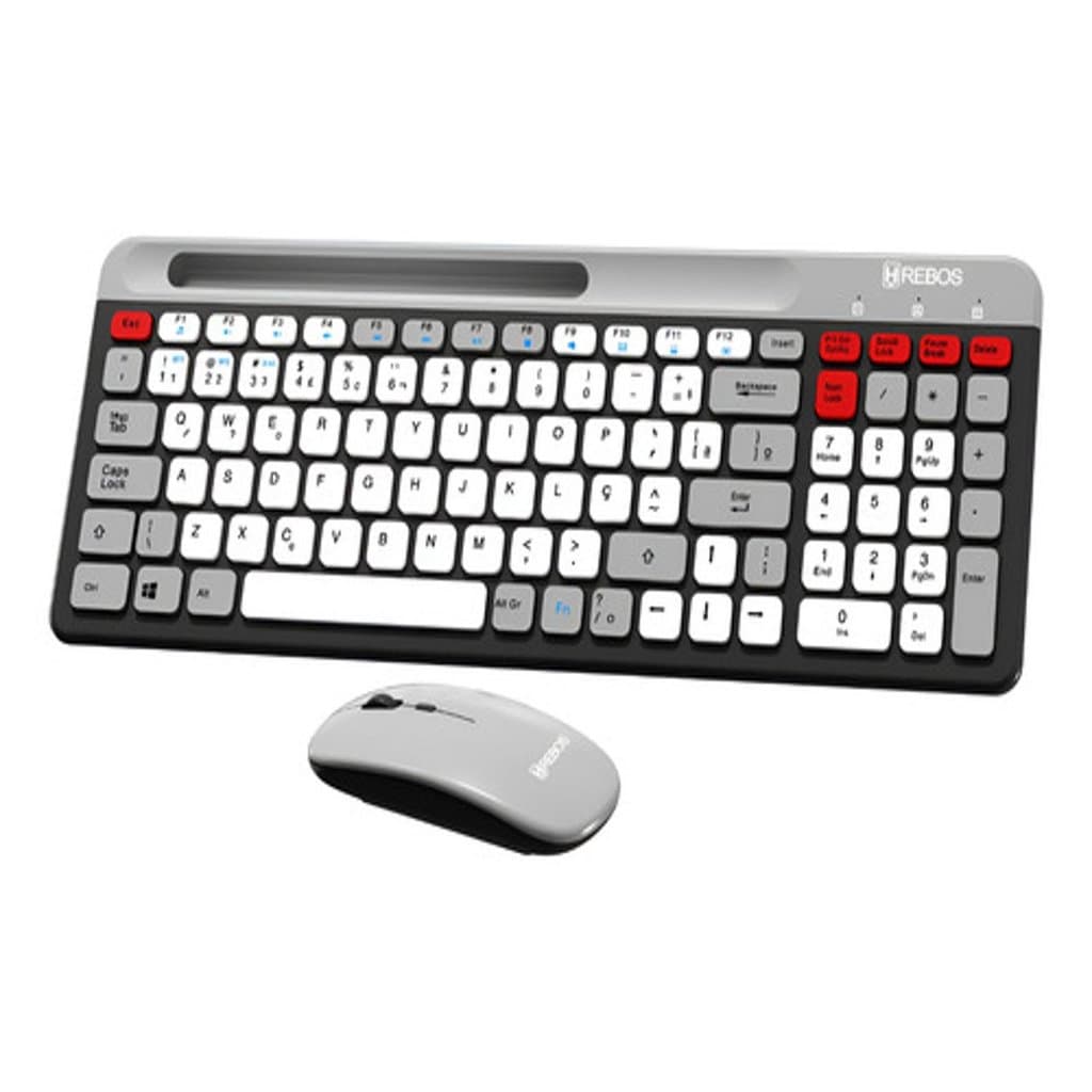Kit Teclado E Mouse Wireless Sem Fio Bluetooth E Usb 2.4g Preto Prateado