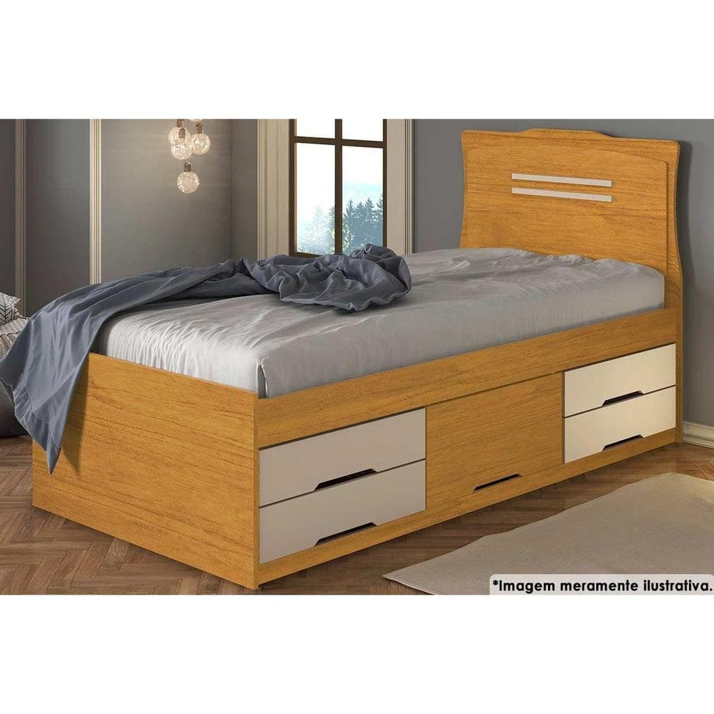 Cama Solteiro Multifuncional Júlia c/ 5 Gavetas Cinamomo/Off White - Conquista