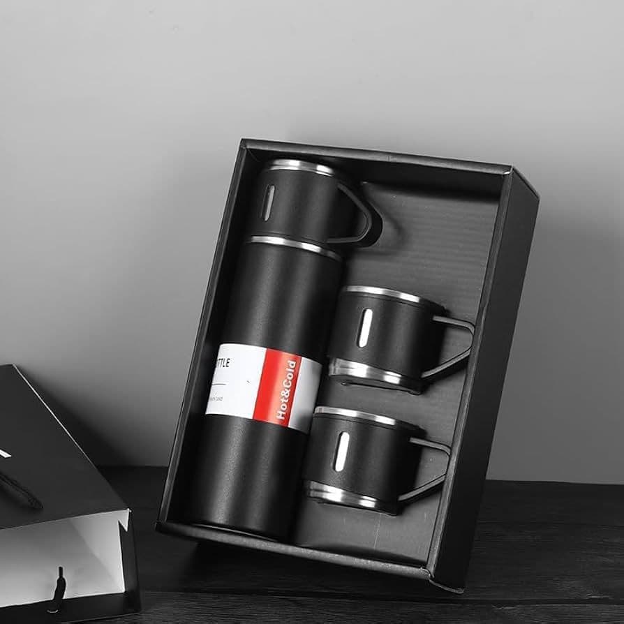 Garrafa Térmica Inox com 3 Xícaras 500ml – Kit Presente para Café, Chá e Bebidas Quentes ou Frias