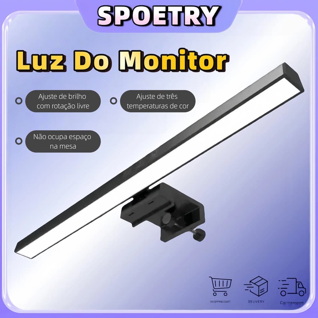 Luminária Tela Notebook Monitor Mesa Barra Luz Regulável Cúpula Preto Estrutura Preto 127/220v