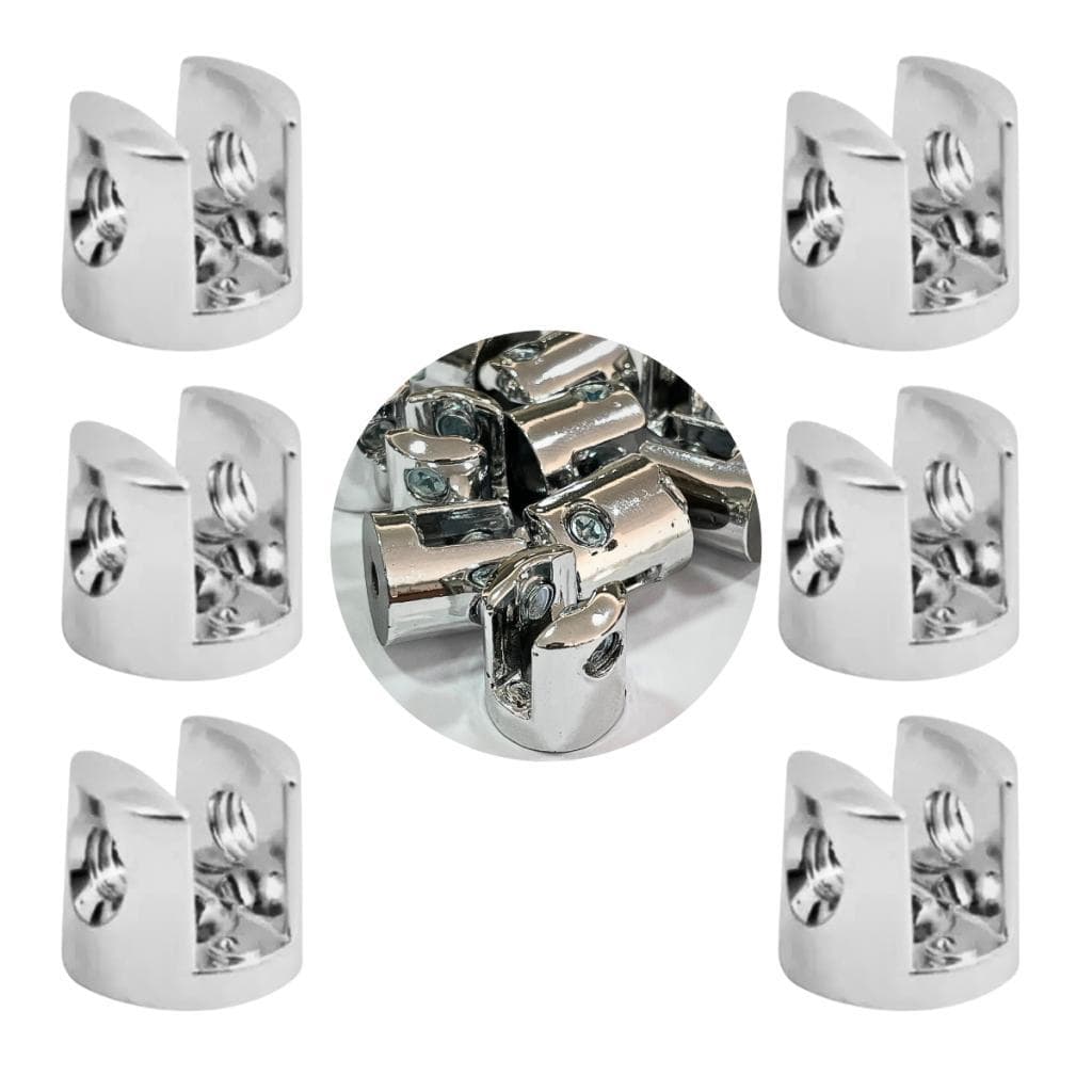 Suporte Cromado para Prateleiras de Vidro 6mm com Montagem Completa - Kit 6 Peças