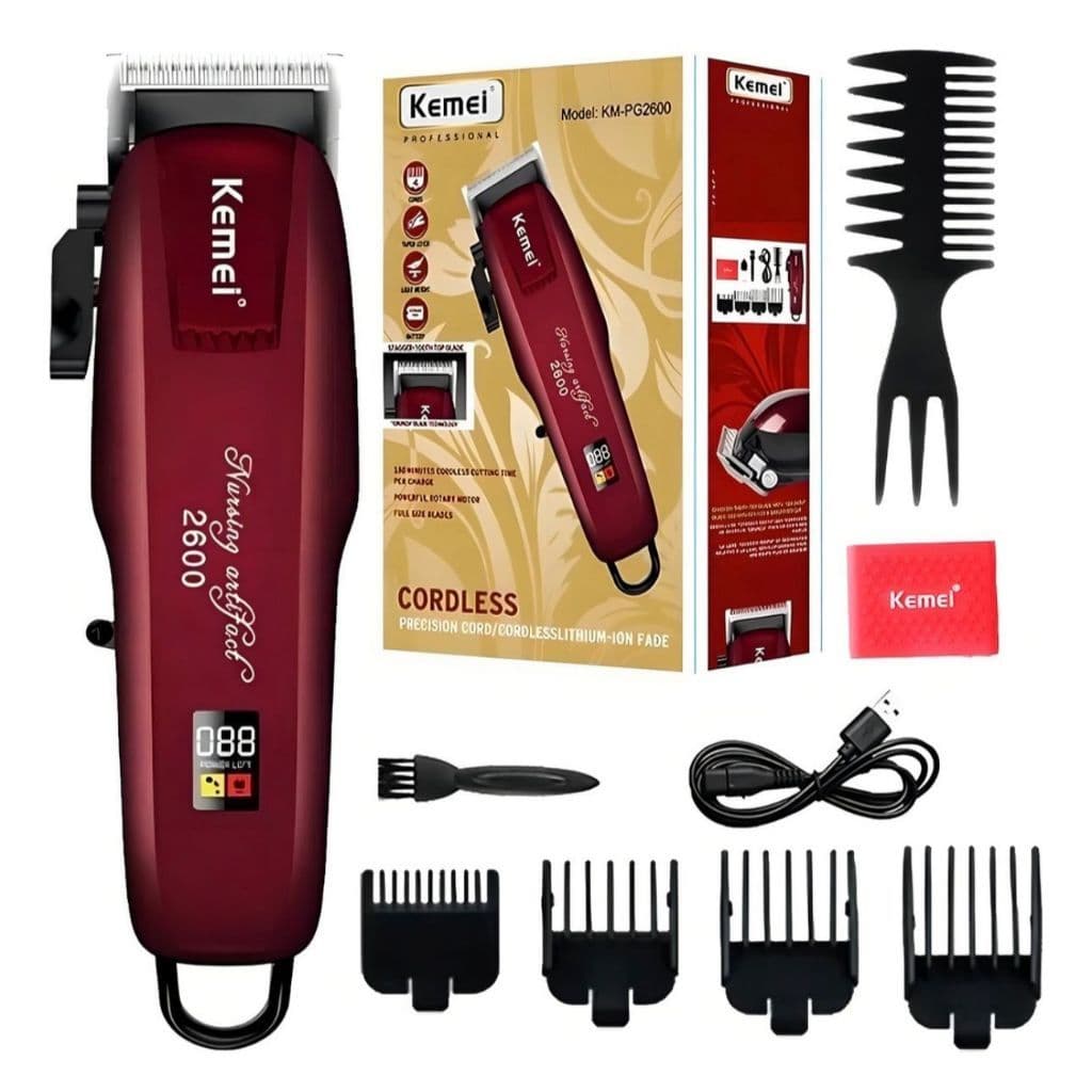 Máquina de cortar cabelo Kemei profissional sem fio recarregável original Kemei PG-2600 com visor LCD - Bivolt