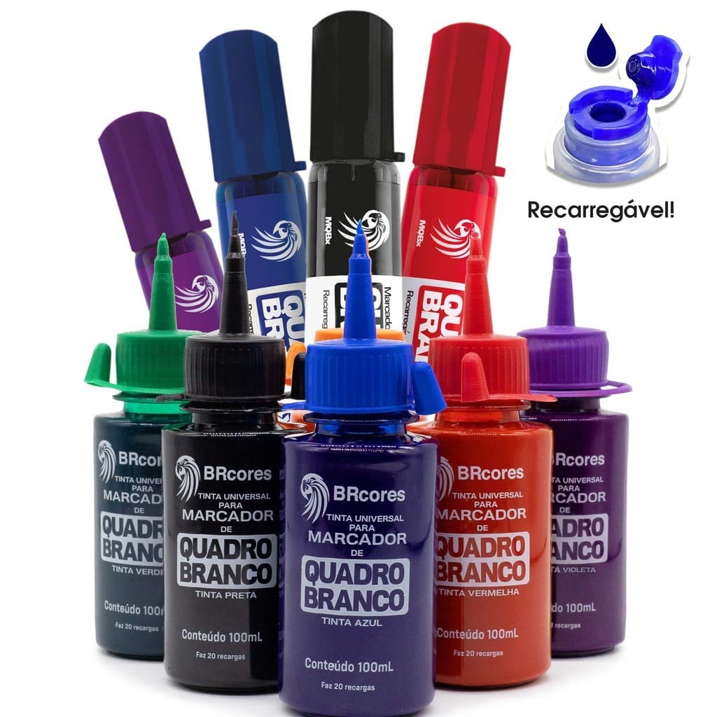 KIT - Pincel Marcador QBX + Tinta p/ Quadro Branco 100ML