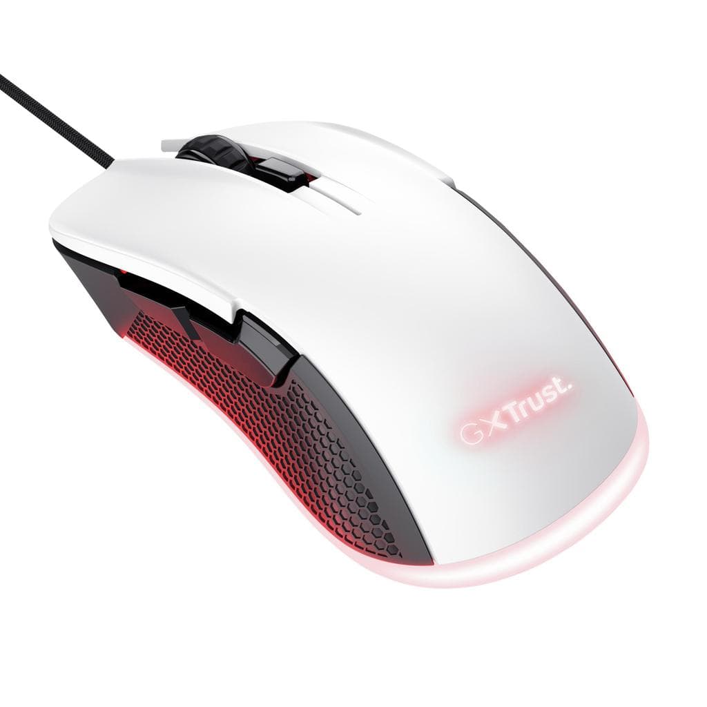 Mouse Gamer RGB Trust GXT 922 YBAR Branco, 7200dpi, 6 Botões, Preciso e Design Moderno