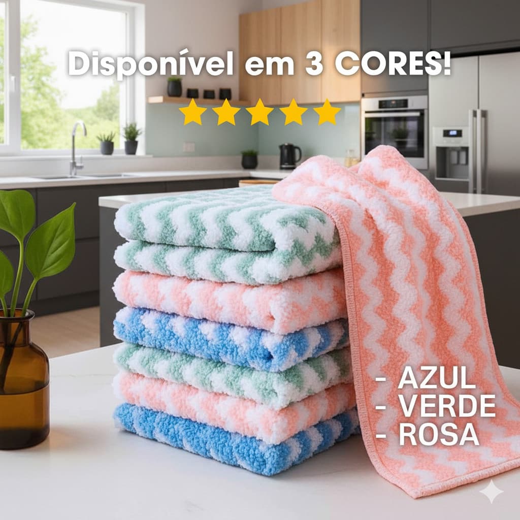 Panos de Limpeza Multiuso Reutilizáveis em Microfibra 25x25cm 3 Cores – Escola/Cozinha/Casa