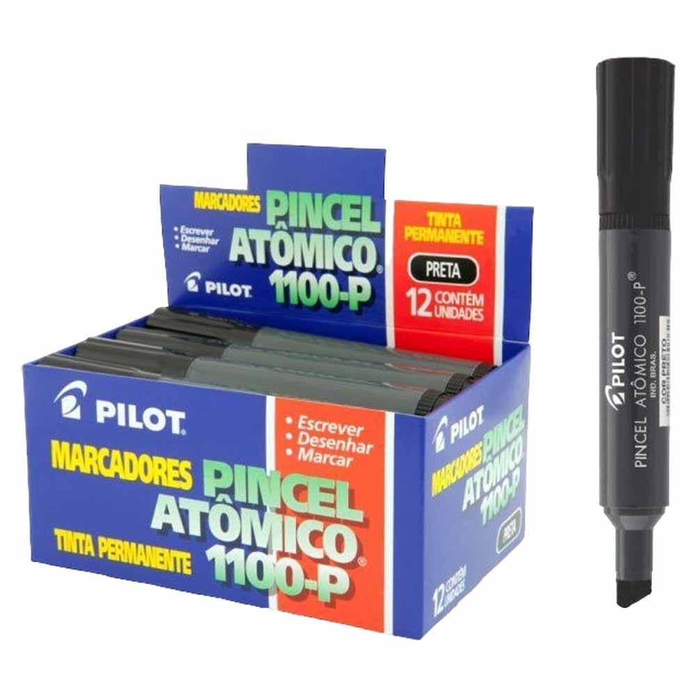 Pincel Atômico Preto Recarregável R1100 Tinta Permanente Pilot Caixa com 12 Unidades
