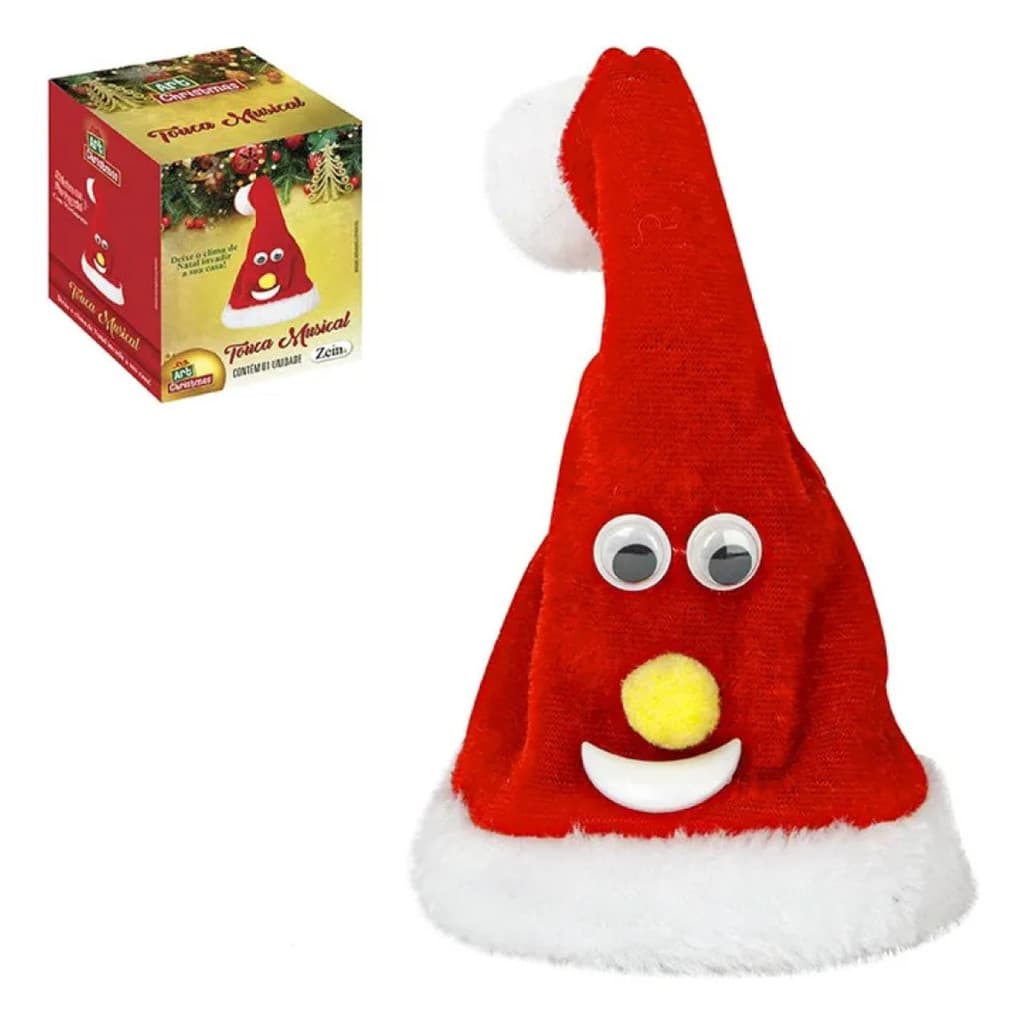 Touca De Natal Musical, Canta E Mexe Vermelha 15 Cm Pequeno