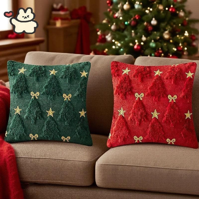 Capas De Almofada De Natal Decorações 18x18 Polegadas Verde Escuro E Vermelho Com Árvore Fronhas De Lã Sintética De Pelú