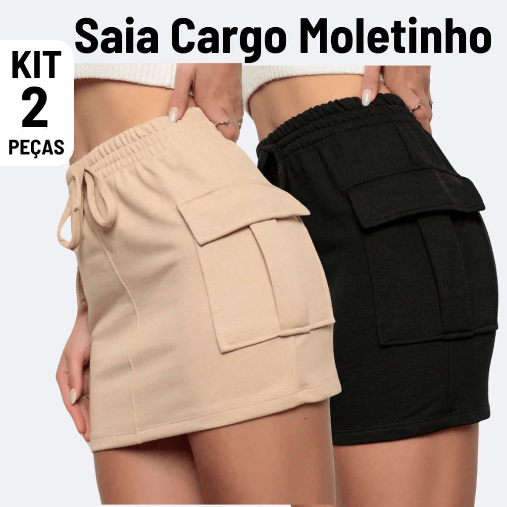 Kit 2 Saia cargo feminina moletinho moda blogueirinha
