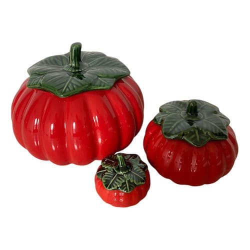 Trio Molheira Moranga Com Tampa Cerâmica Para Caldos Vermelho