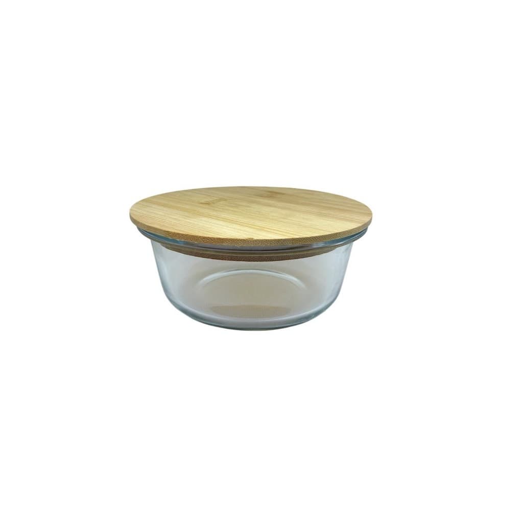 Pote De Vidro Hermético Redondo Com Tampa De Bambu 400ml