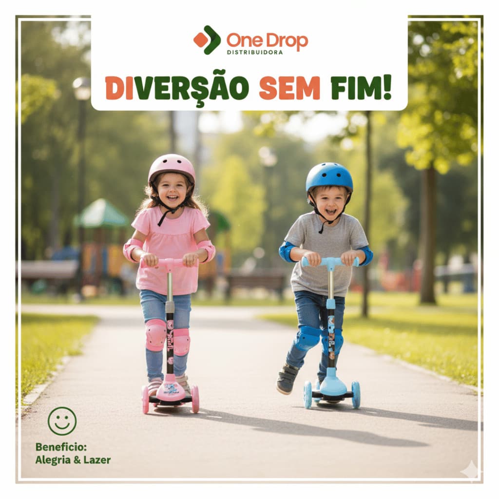 Patinete Infantil Rosa Ou Azul Com 3 Rodas E Led – Tema Variado, Leve E Seguro