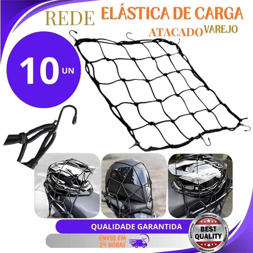 Kit 10, 5 ou un Rede Aranha Elástica Para Carga Colorida 30x30cm Ganchos Reforçada P/ Moto Bagageiro