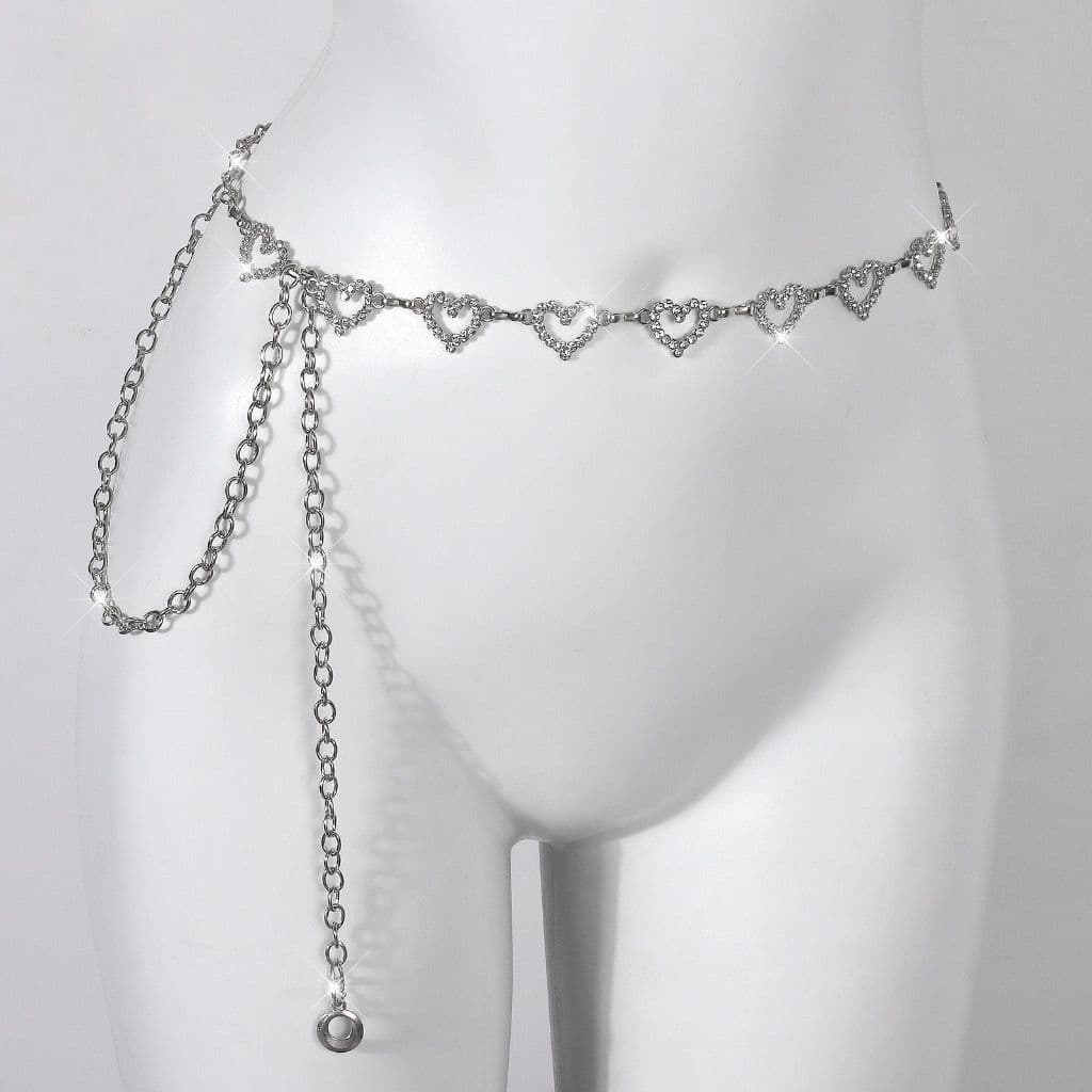 Cinto feminino corrente de festa bar brilhante coração de metal com diamantes