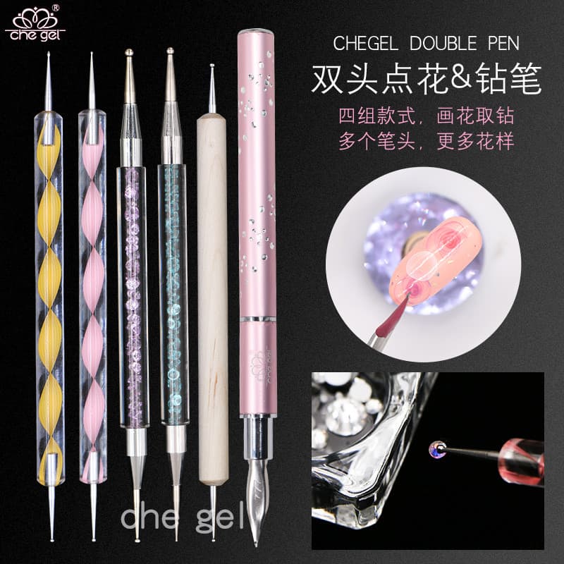 Conjunto de ferramentas de Manicure de duas cabeças pontilhadas flor agulha gancho linha caneta de desenho caneta de ren